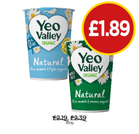 Yeo Valley Organic Natural, 0% Fat - Now Only £1.89 at Budgens
