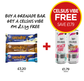 Grenade Bar Oreo, White, Fudged Up, Celsius Peach Vibe, Sunset Vibe - Buy A Grenade Bar Get A Celsius Vibe FREE at Budgens