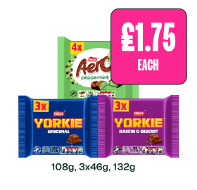 Aero Peppermint, Yorkie Original, Raisin & Biscuit - Now Only £1.75 at Budgens