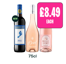 Barefoot Merlot, Oriel Rosé, Belle Anneé - Now Only £8.49 at Budgens