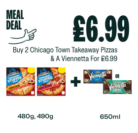 Chicago Town Pizza Loaded Cheese, Pepperoni, Viennetta Vanilla, Mint - Buy 2 Chicago Town Pizzas & A Viennetta for £6.99 at Budgens