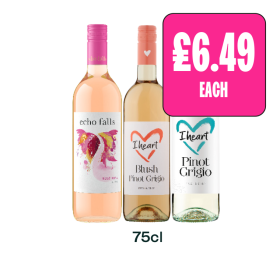 Echo Falls, I Heart Wines Blush Pinot Grigio, Pinot Grigio - Now Only £6.49 at Budgens
