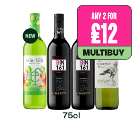 Echo Falls Sour Apple, Hardy's Bin 161 Shiraz, Merlot, The Secretary Bird — Any 2 for £12