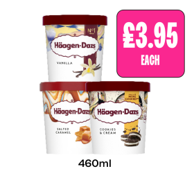 Häagen-Dazs Vanilla, Salted Caramel, Cookies & Cream - Now Only £3.95 at Budgens