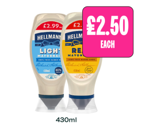 Hellmann's Mayonnaise Real, Light - Now Only £2.50 at Budgens