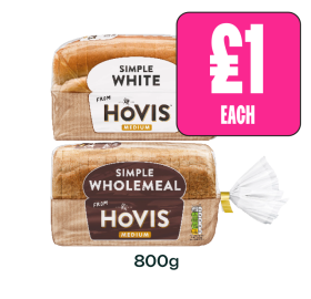 Hovis Simple White, Wholemeal - Now Only £1 at Budgens