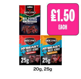 Jack Link Biltong, Mr Beast Beef Jerky Original, Sweet & Hot - Now Only £1.50 at Budgens