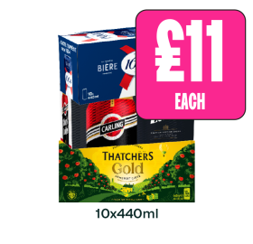 Kronenbourg, Black Label, Thatcher's Gold - Now Only £11 at Budgens