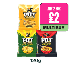 Pot Noodle Original Curry, Chicken & Mushroom, Bombay Bad Boy - Any 2 for £2 at Budgens