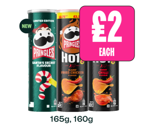 Pringles Santa's Secret Flavour, Hot Blazin' Fried Chicken, Sweet Chilli — Now Only £2