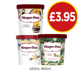 Häagen-Dazs Cookies & Cream, Vanilla, Pistachio & Cream - Now Only £3.95 at Budgens