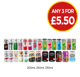 Captain Morgan Pepsi, Gordon's, Smirnoff, Funkin, White Claw, Malbu, Bacardi, Suntory 196, Jack Daniels Cola, Dead Mans Fingers, Southern Comfort - Any 3 for £5.50 at Budgens