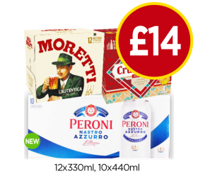 Moretti, Cruzcampo, Peroni - Now Only £14 at Budgens