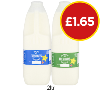 Freshways Milk Whole, Semi-Skimmed - Now Only £1.65 each at Budgens
