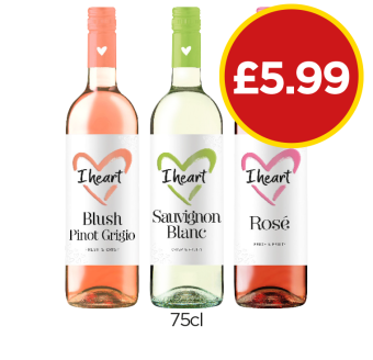 I Heart Wines Blush Pinot Grigio, Sauvignon Blanc, Rosé - Now Only £5.99 each at Budgens