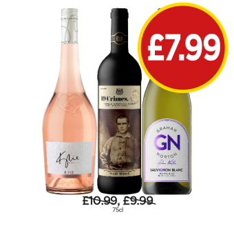 Kylie Minogue Rosé, 19 Crimes Red Wine, Graham Norton Sauvignon Blanc - Now Only £7.99 each at Budgens