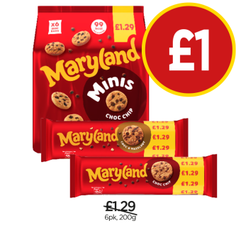 Maryland Cookies Choc Chip, Choc & Hazelnut, Minis - Now Only £1 each at Budgens