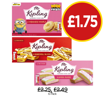 Mr Kipling Viennese Whirls, Bakewell Slices, Angel Slices - Now Only £1.75 each at Budgens