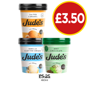 Jude's Salted Caramel, Vanilla Clotted Cream, Mint Chocolate - Now Only £3.50 at Budgens