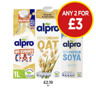 Alpro No Sugars Oat, Creamy Oat, Alpro Soya - Any 2 for £3 at Budgens