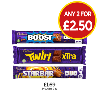 Boost Duo, Twirl Xtra, Starbar Duo - Any 2 for £2.50 at Budgens