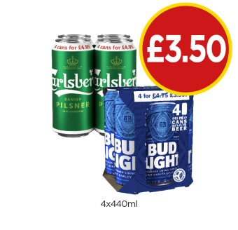 Carlsberg, Bud Light - Now Only £3.50 at Budgens
