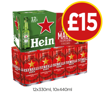 Heineken, Madri, Estrella - Now Only £15 at Budgens