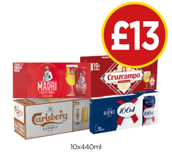 Madri, Cruzcampo, Carlsberg Export, Kronenbourg - Now Only £13 at Budgens