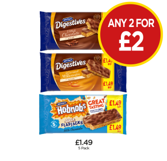 McVities Slices Milk Chocolate, Caramel, Hobnobs Flapjacks - Any 2 for £2 at Budgens