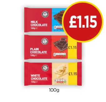 Milk Chocolate, Plain, White - Now Only £1.15 at Budgens