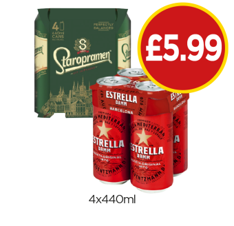 Staropramen, Estrella - Now Only £5.99 at Budgens