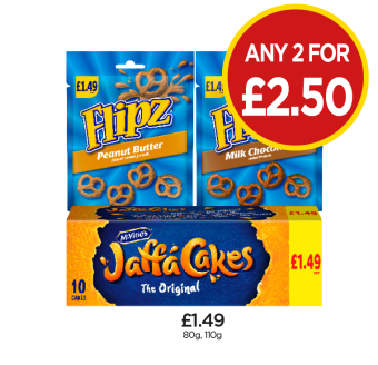 Flipz Peanut Butter, Milk Chocolate, Jaffa Cakes - Any 2 for £2.50 at Budgens