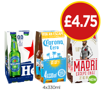 Heineken 0.0, Corona Zero, Madri Zero - Now Only £4.75 at Budgens