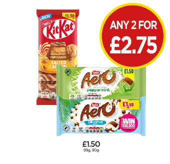 KitKat Salted Caramel, Aero Peppermint, Coconut - Any 2 for £2.75 at Budgens