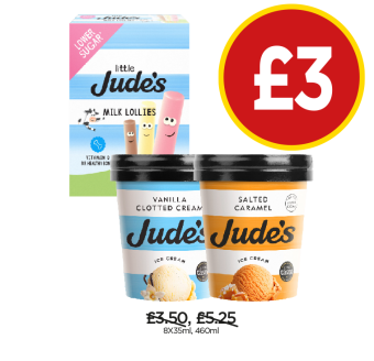 Little Jude's Milk Lollies, Vanilla Clotted Cream, Salted Caramel - Now Only £3 at Budgens