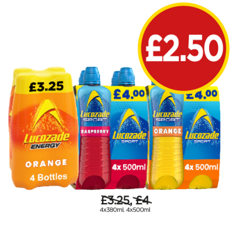 Lucozade Energy Orange, Sport Raspberry, Orange - Now Only £2.50 at Budgens