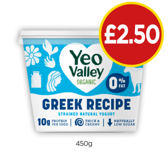 Yeo Valley Organic Greek Recipe Natural Yoghurt - Now Only £2.50 at Budgens