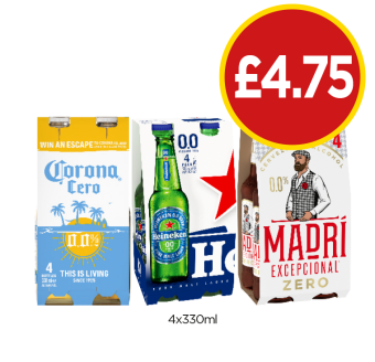 Corona Extra, Heineken 0.0, Madri Zero - Now Only £4.75 at Budgens