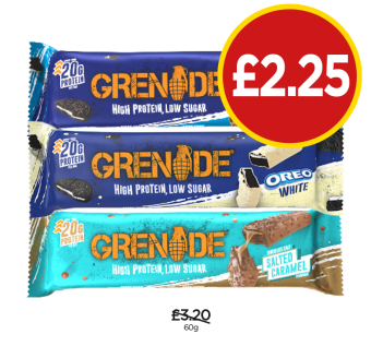 Grenade Protein Bar Oreo, White, Salted Caramel - Now Only £2.25 at Budgens