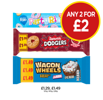 Party Rings, Jammie Dodgers, Wagon Wheels - Any 2 for £2 at Budgens