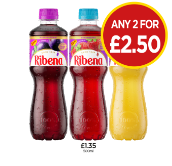 Ribena Blackcurrant, Strawberry, Passion Fruit - Any 2 for £2.50 at Budgens
