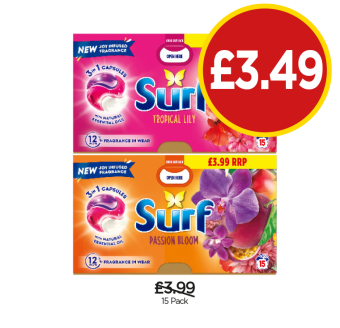 Surf 3 in 1 Capsules Tropical Lily, Passion Bloom - Now Only £3.49 at Budgens