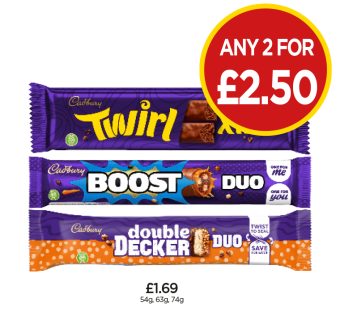 Twirl Xtra, Boost Duo, Double Decker Duo - Any 2 for £2.50 at Budgens