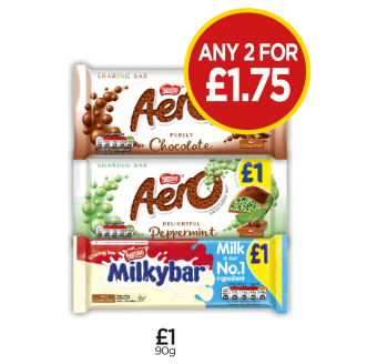Aero Milk Block, Peppermint Block, Milkybar Block - Any 2 for £1.75 at Budgens
