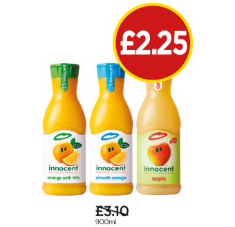 Innocent Orange Juice With Bits, Smooth, Apple Juice - Was £3.10, Now £2.25 at Budgens