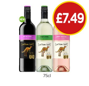 Yellow Tail Big Bold Red, Pinot Grigio, Jammy Rose Roo - Now Only £7.49 at Budgens